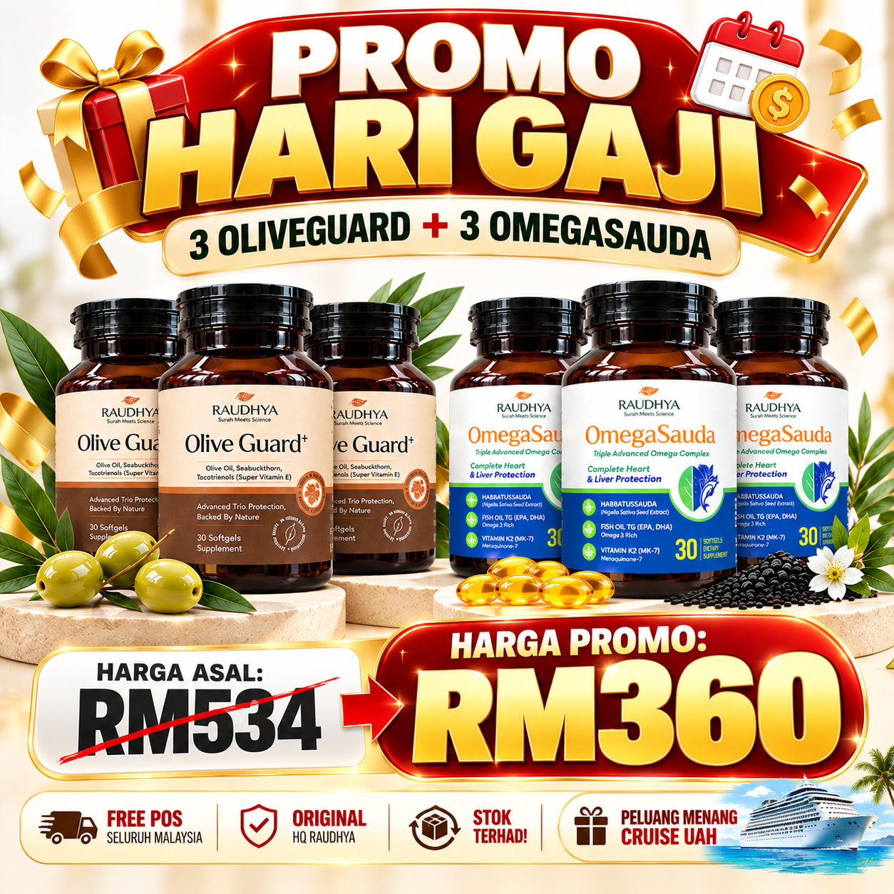 PROMO HARI GAJI (3 OLIVEGUARD + 3 OMEGASAUDA)